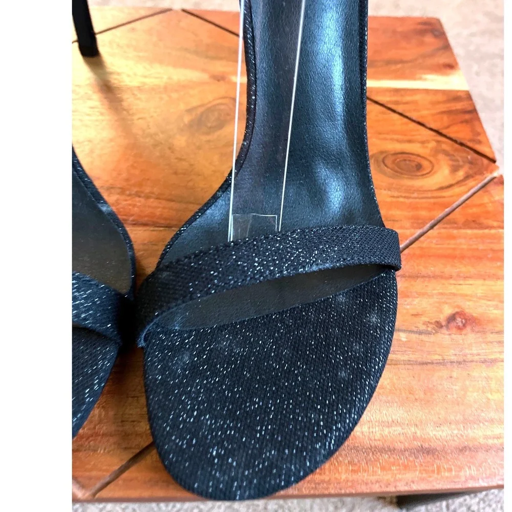 Halston Maui Black Glitter Stiletto Ankle Strap Sandals Heels US 10 EU 41
